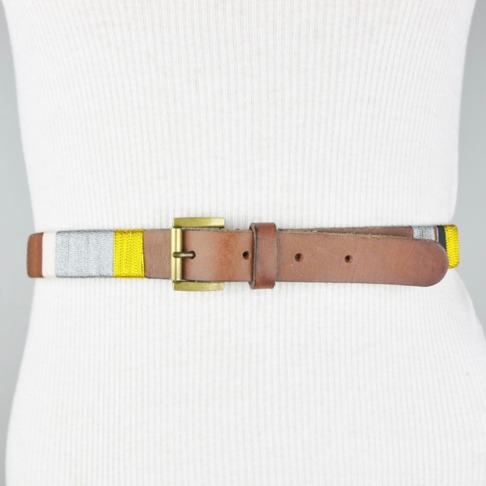 BCBG WAIST BELT BROWN 100% LEATHER BOHO THREAD